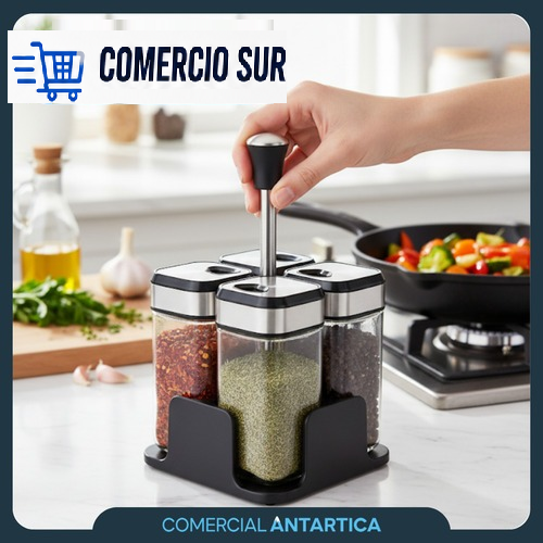 Especiero con frascos de vidrio + Base
